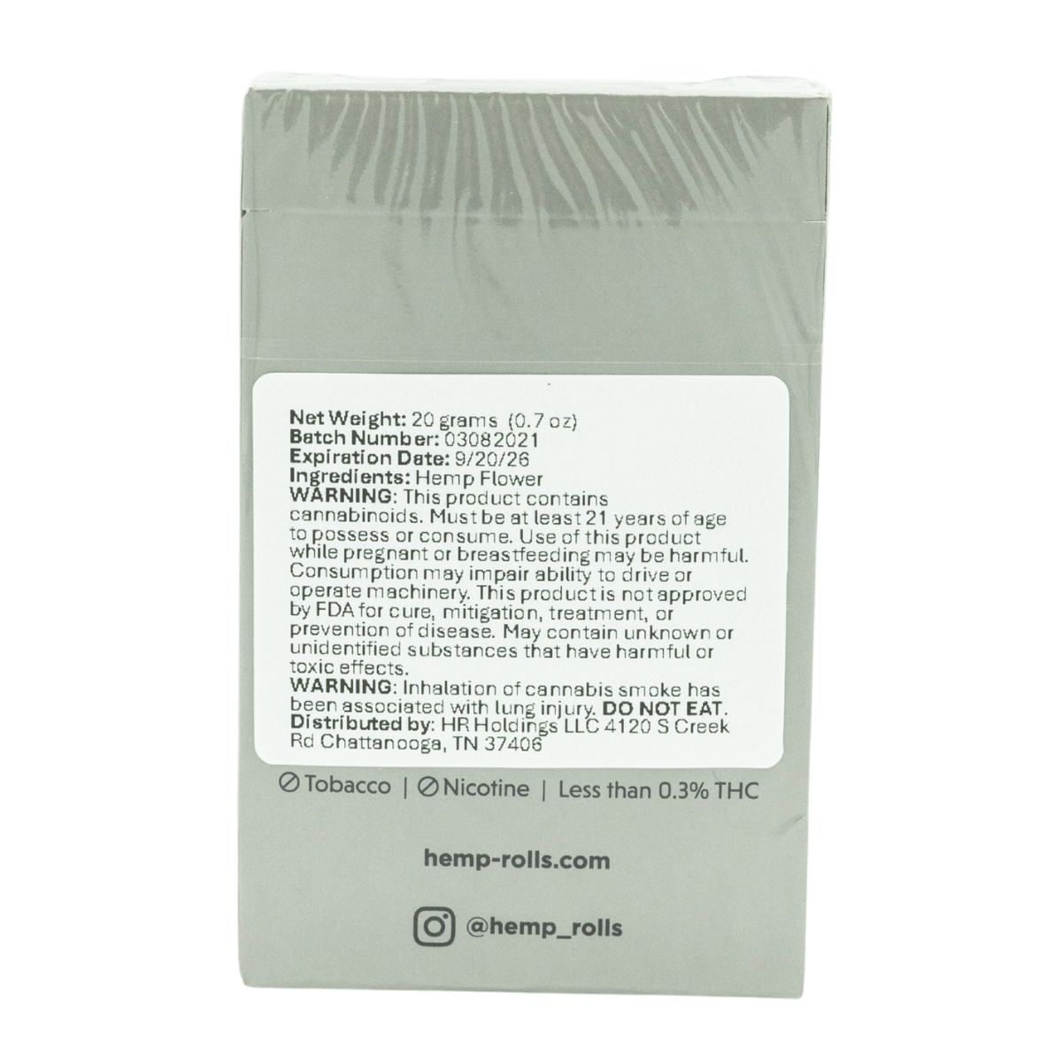 Hemp Rolls Silver CBD Cigarettes 20pk