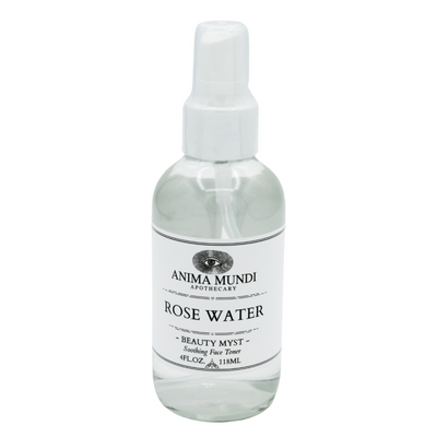 Anima Mundi Rose Water face toner spray in clear bottle, 4 fl oz, beauty skincare product