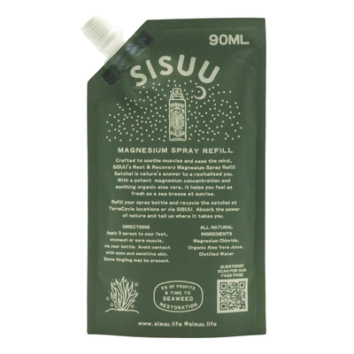 Sisuu magnesium oil aloe vera spray refill pouch, 90ml, for muscle relaxation
