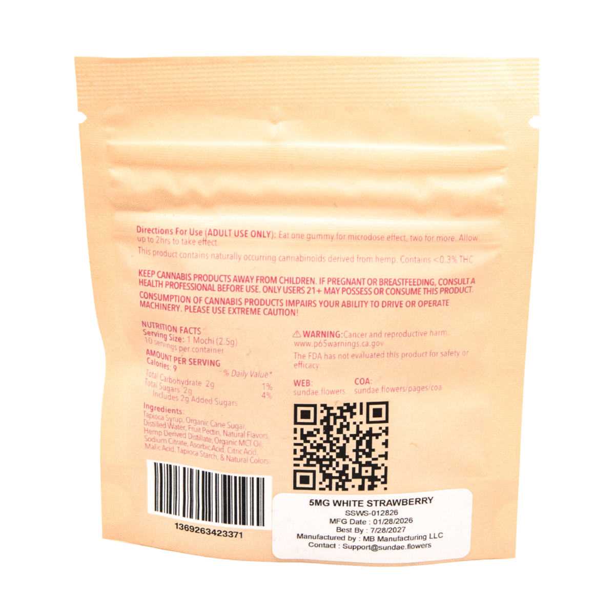 White Strawberry THC Gummies 5mg