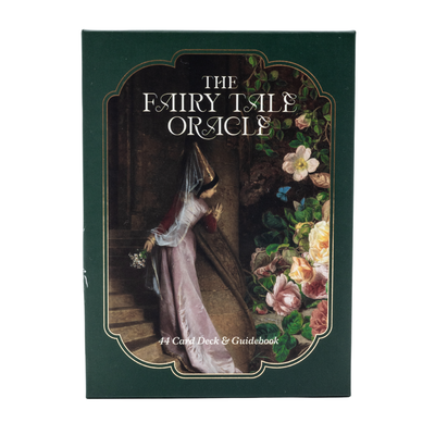 The Fairy Tale Oracle 44 card deck and guidebook with floral and fairy tale-themed box art.